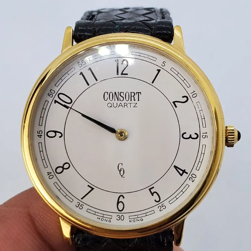 Consort Women's Watch 32MM White Dial Black‎ Leather Bands New Battery
